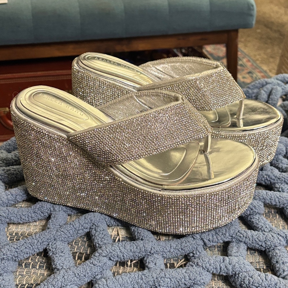 Elegant Silver Rhinestone Platform Sandals